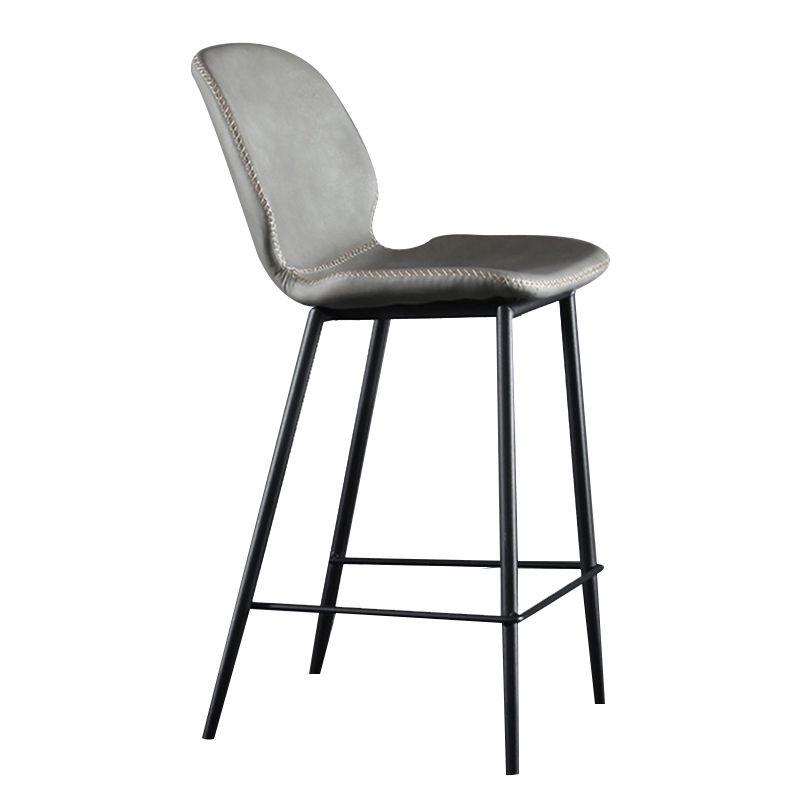 Scandinavian Armless Bar Stools Faux Leather Low Back Barstool with 4 Black Legs
