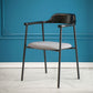 Industrial Indoor-Outdoor Chair Open Back Upholstered Dining Arm Chair