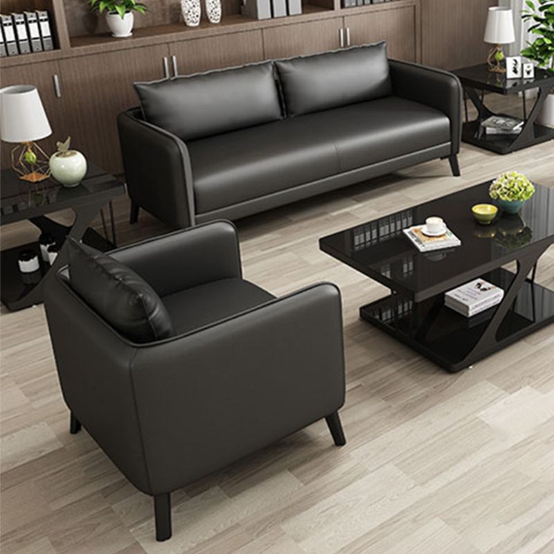 Sofá de almohada de cuero asiento de brazo cuadrado para sala de estar