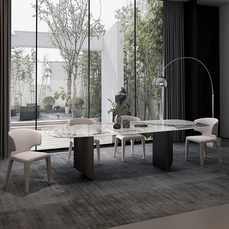 Stone Top Dining Table Contemporary Rectangle Dining Table with Black Base Clearhalo 'Dining Tables & Seating' 'Dining Tables' 'dining_table' 'furn' 'furn_dining_table' 'Furniture' 'furniture_dining_table' 'Kitchen & Dining Furniture' 'kitchen' 'kitchen_dining_table' 1200x1200_6974fc35-6acb-4bb3-adb1-89ed7cb5333c