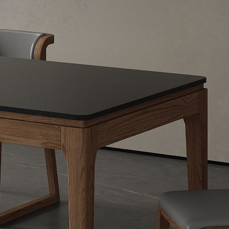 Moderne rechthoekige stenen eettafel met houten poten voor eetkamer