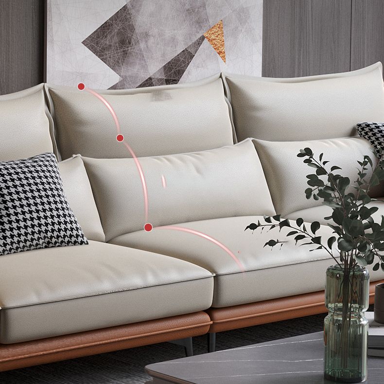 Flared Arm Sectional with Chaise Orange Faux Leather 4-seat Sectional Clearhalo 'furn' 'furn_sectionals' 'Furniture' 'Living Room Furniture' 'Sectionals' 1200x1200_698a0585-78e7-4340-a9c1-c1ec947d4b5f