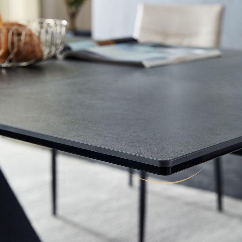 Modern Style Gray Dining Table Rectangle Sintered Stone Dining Table with Black Frame Clearhalo ' dining_table' 'Dining Tables & Seating' 'Dining Tables' 'furn' 'furn_dining_table' 'Furniture' 'furniture_dining_table' 'Kitchen & Dining Furniture' 'kitchen&dining_furn' 'kitchen' 'kitchen_dining_table' 1200x1200_698adbe2-4a5c-468e-96b6-b0f8b50faa3f