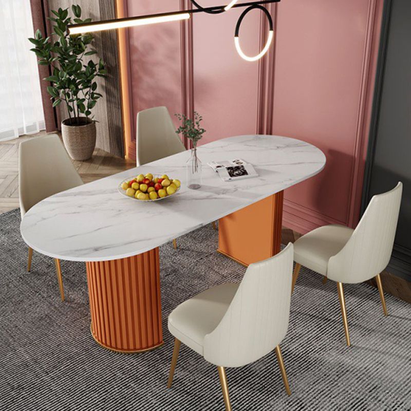 White Stone Top Dining Table Modern Oval Dining Table with Sled Base Clearhalo 'Dining Tables & Seating' 'Dining Tables' 'dining_table' 'Furniture' 'furniture_dining_table' 'Kitchen & Dining Furniture' 'kitchen' 'kitchen_dining_table' 1200x1200_698bcaac-e5aa-4261-a388-bab0f3a61c5a