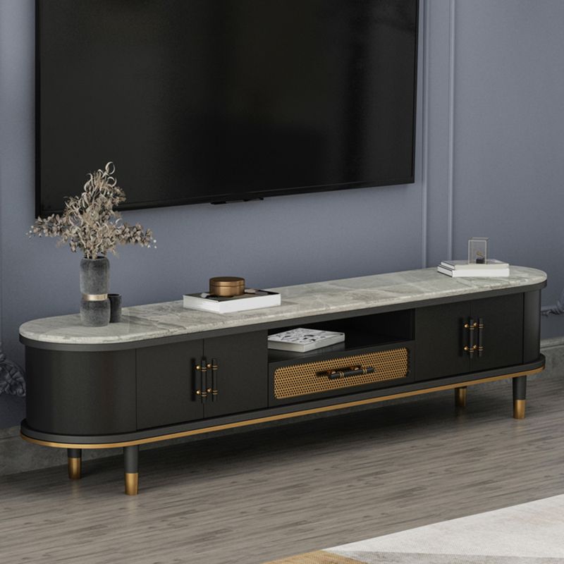 Glam Stone TV Stand Console Black Open Storage Media Console with Doors Clearhalo 'furn' 'furn_tv_stands_entertainment_centers' 'Furniture' 'Living Room Furniture' 'TV Stands & Entertainment Centers' 'TV Stands & Media Storage Furniture' 'tv_stands_entertainment_centers' 1200x1200_698ce199-6d57-4fef-a10f-90347928842d