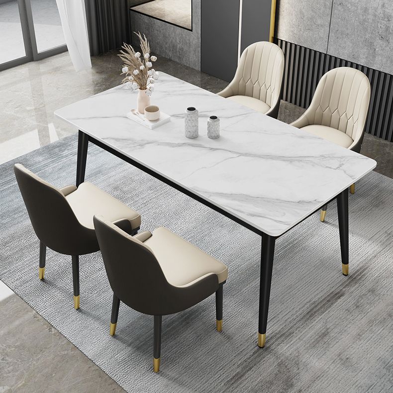 Minimalist Style Sintered Stone Dining Set with Traditional Height Table and 4 Black Legs Base Clearhalo 'Dining Room Sets' 'Dining Tables & Seating' 'dining_room_set' 'furn' 'furn_dining_room_set' 'Furniture' 'furniture_dining_room_set' 'Kitchen & Dining Furniture' 'kitchen&dining_furn' 'kitchen' 1200x1200_698e421a-4fb6-4e38-a50b-f6cca8781495