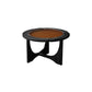 Table basse ou table d'appoint avec plateau en verre, pieds croisés noirs, table de cocktail