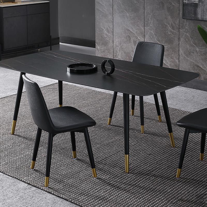 Contemporary Stone Dining Table Black Rectangle Dining Table with 4 Wood Legs Clearhalo 'Dining Tables & Seating' 'Dining Tables' 'dining_table' 'furn' 'furn_dining_table' 'Furniture' 'furniture_dining_table' 'Kitchen & Dining Furniture' 'kitchen' 'kitchen_dining_table' 1200x1200_6996e751-80e8-48c9-b3ae-cd4c35357354
