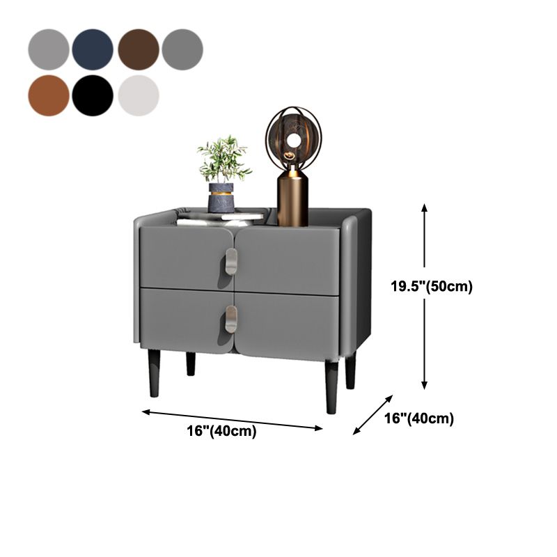 2ドロワーモダンベッドナイトスタンドソリッドウッドフェイクレザーナイトテーブルと足の