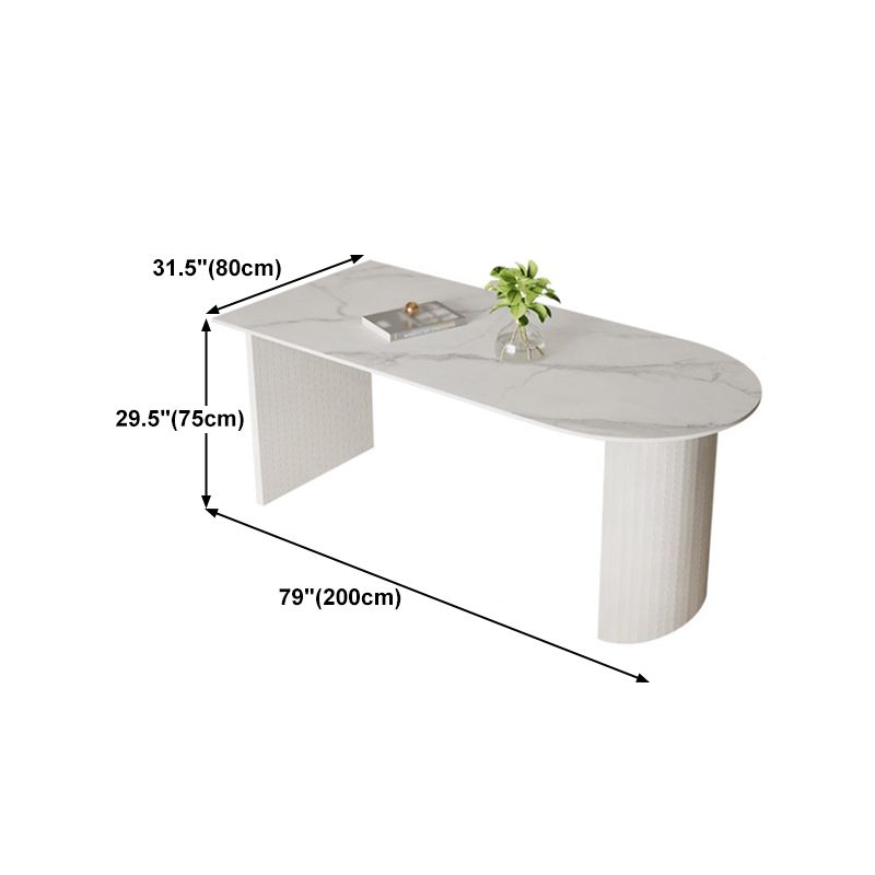 White Two Base Dining Table Modern White Stone Top Dining Table for Living Room Clearhalo 'Dining Tables & Seating' 'Dining Tables' 'dining_table' 'furn' 'furn_dining_table' 'Furniture' 'furniture_dining_table' 'Kitchen & Dining Furniture' 1200x1200_699ec13a-5b8c-4e80-ac85-5d64d5c2892b