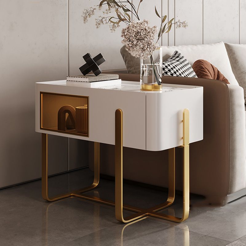 Cross Legs End Table 1-Drawer Tray Top Corner Table with Cabinet Clearhalo 'Coffee & Accent Tables' 'End & Side Tables' 'end_side_tables' 'furn' 'furn_end_side_tables' 'Furniture' 'Living Room Furniture' 1200x1200_699ec9ec-a788-4b3a-8d0d-ea17073c49c7