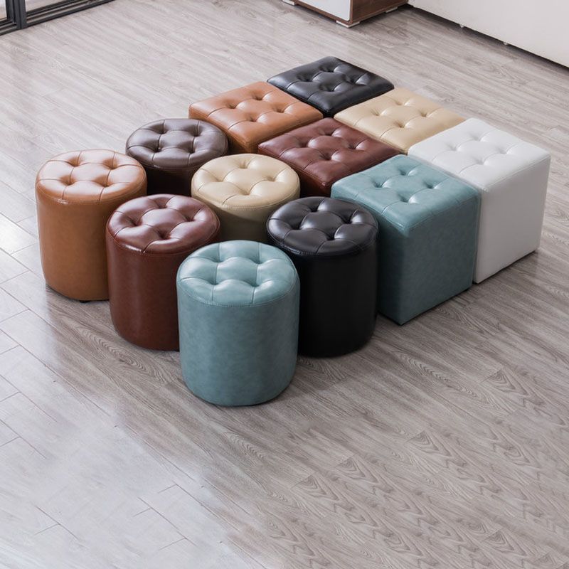 Modern Pouf Ottoman Genuine Leather Upholstered Tufted Solid Color Ottoman Clearhalo 'furn' 'furn_ottomans_poufs' 'Furniture' 'Living Room Furniture' 'Ottomans & Poufs' 'ottomans_poufs' 1200x1200_69a23cb9-7071-4efb-830d-d599bd8dc0b9