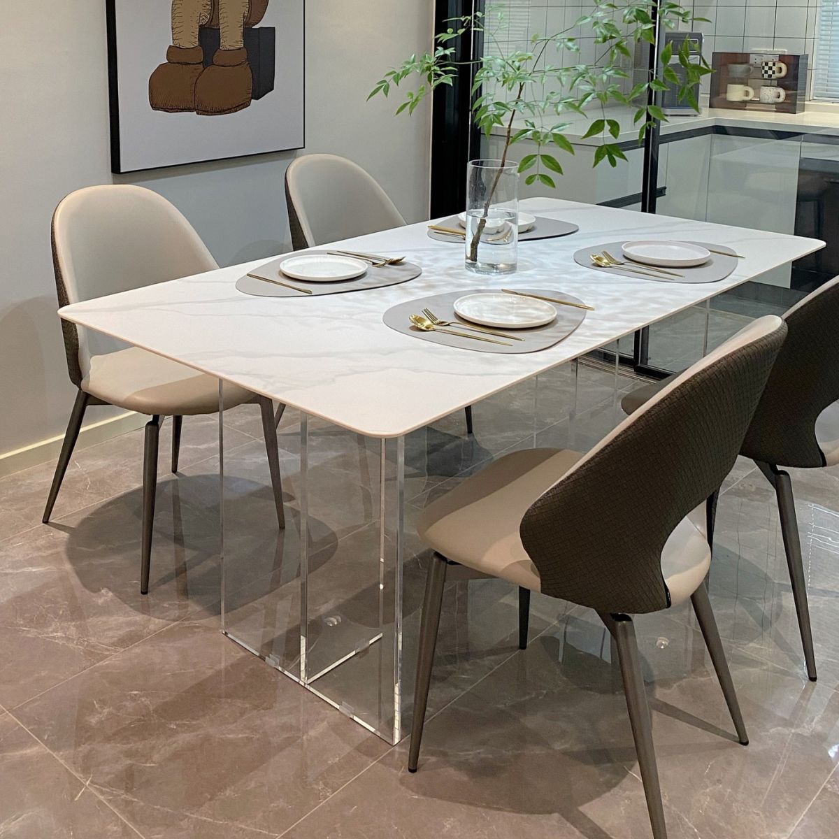 Set da tavolo da pranzo glam 1/2/5/7 pezzi con mobili da cucina a base acrilica