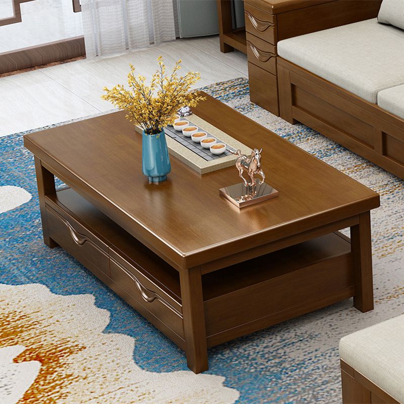 Contemporary with Storage Drawers Rectangular Solid Wood Single Coffee Table