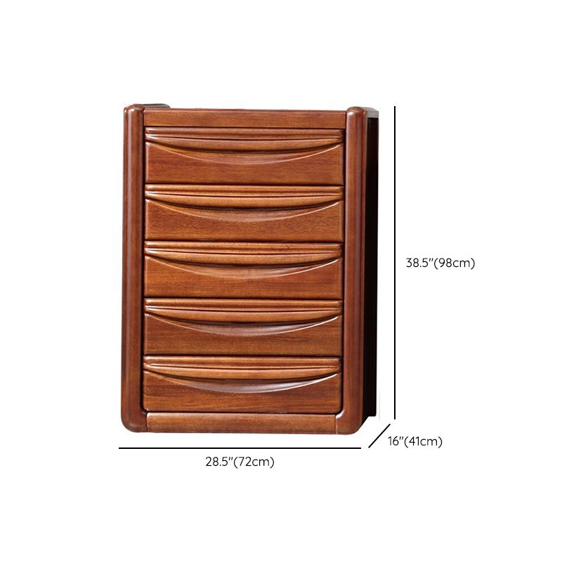 Cofre vertical de 16 "W cofre de almacenamiento marrón de madera maciza con 3/4/5 cajones