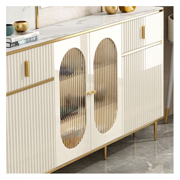 Server a buffet bianco con porte di vetro server glam per sala da pranzo