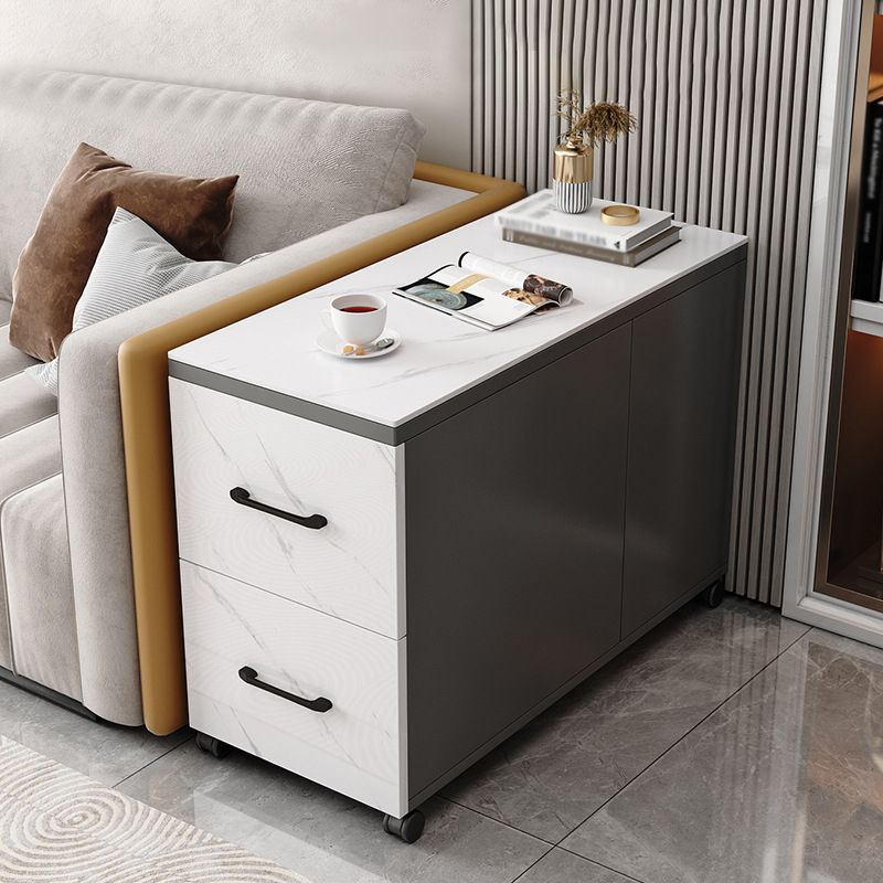 Contemporary 1-Door 2-Drawer Side Table with Casters - 24.4" H Clearhalo 'Coffee & Accent Tables' 'End & Side Tables' 'end_side_tables' 'furn' 'furn_end_side_tables' 'Furniture' 'Living Room Furniture' 1200x1200_69b618e6-d0a3-45cf-ba07-2c88b5534bf5