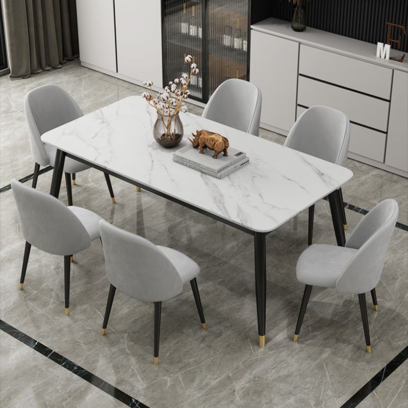 Contemporary Fixed Marble Dining Table Set with 4 Black Metallic Legs Kitchen Dining Set Clearhalo 'Dining Room Sets' 'Dining Tables & Seating' 'dining_room_set' 'furn' 'furn_dining_room_set' 'Furniture' 'furniture_dining_room_set' 'Kitchen & Dining Furniture' 'kitchen&dining_furn' 'kitchen' 1200x1200_69b8c8e0-7ca4-4497-9b59-5c770122f595