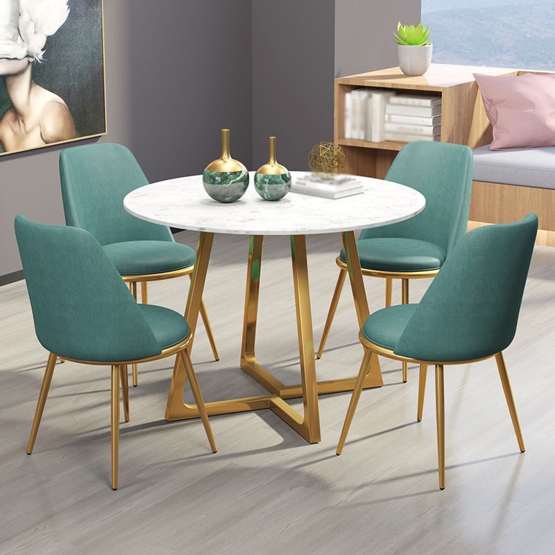 Glam Style Stone Table for Restaurant Round Table with Gold Pedestal Clearhalo 'Dining Tables & Seating' 'Dining Tables' 'dining_table' 'furn' 'furn_dining_table' 'Furniture' 'Kitchen & Dining Furniture' 1200x1200_69b937f2-e951-478e-a98d-31482be77948