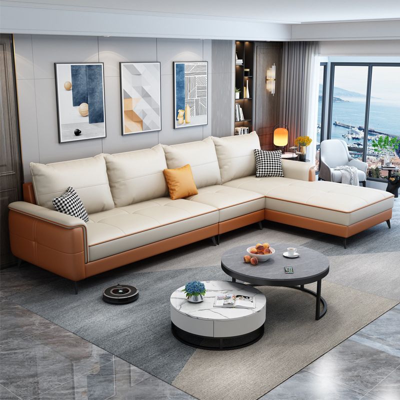 Square Arm Cushion Back Removable Cushions 4 Seat L-Shape Sofa Clearhalo 'furn' 'furn_sectionals' 'Furniture' 'furniture_sectionals' 'kitchen' 'kitchen_sectionals' 'Living Room Furniture' 'Sectionals' 1200x1200_69bde0dd-39b5-4628-b9ea-089dbccc1bce