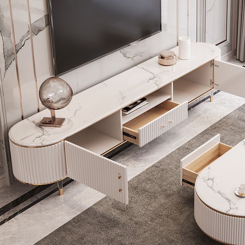 Console porta TV in pietra Console multimediale TV con contenitori aperti con cassetti
