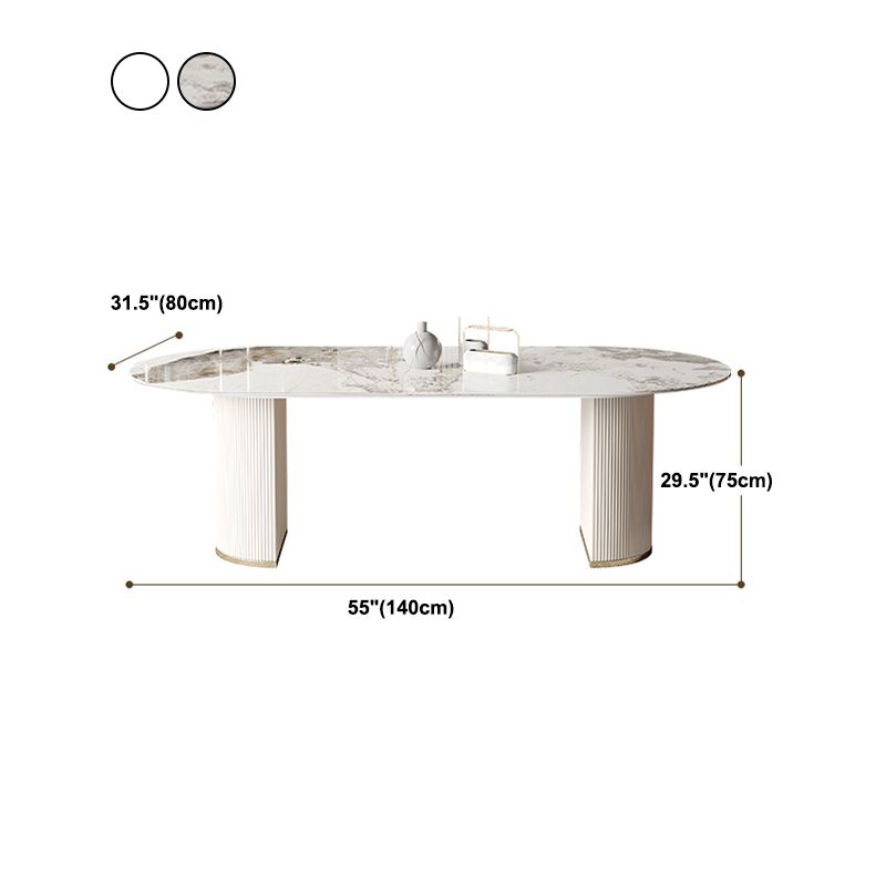 Mesa de doble pedestal moderna mesa de comedor ovalado para la cocina casera