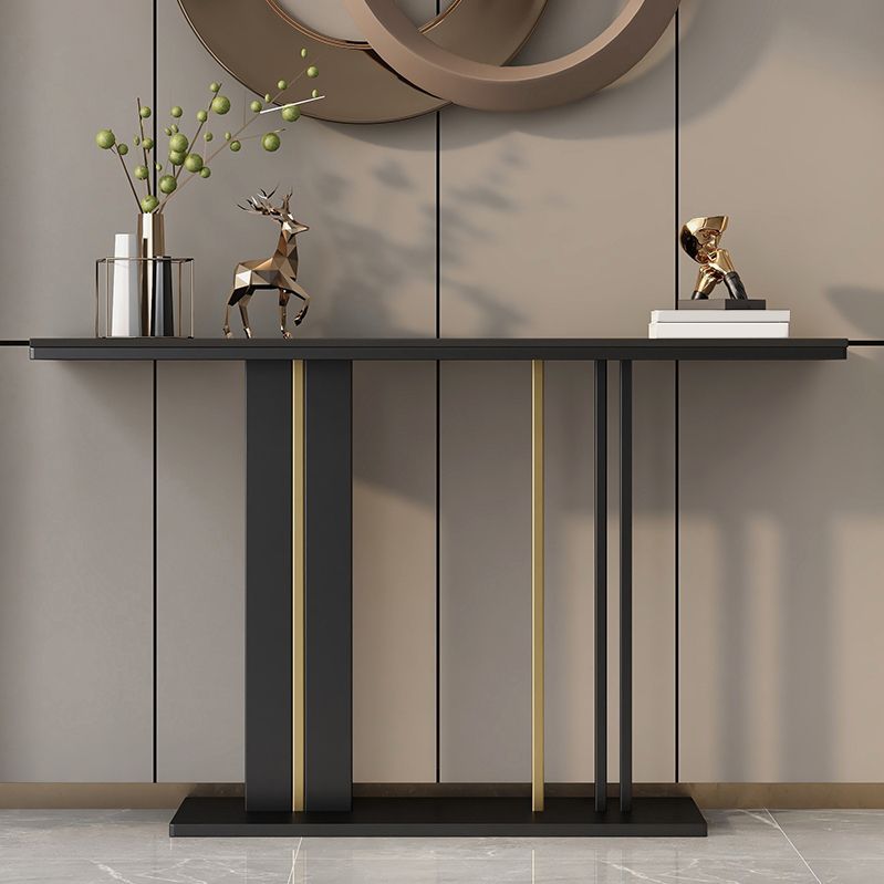 Mesa de consola superior de mármol moderna con tapa rectangular y base de pedestal