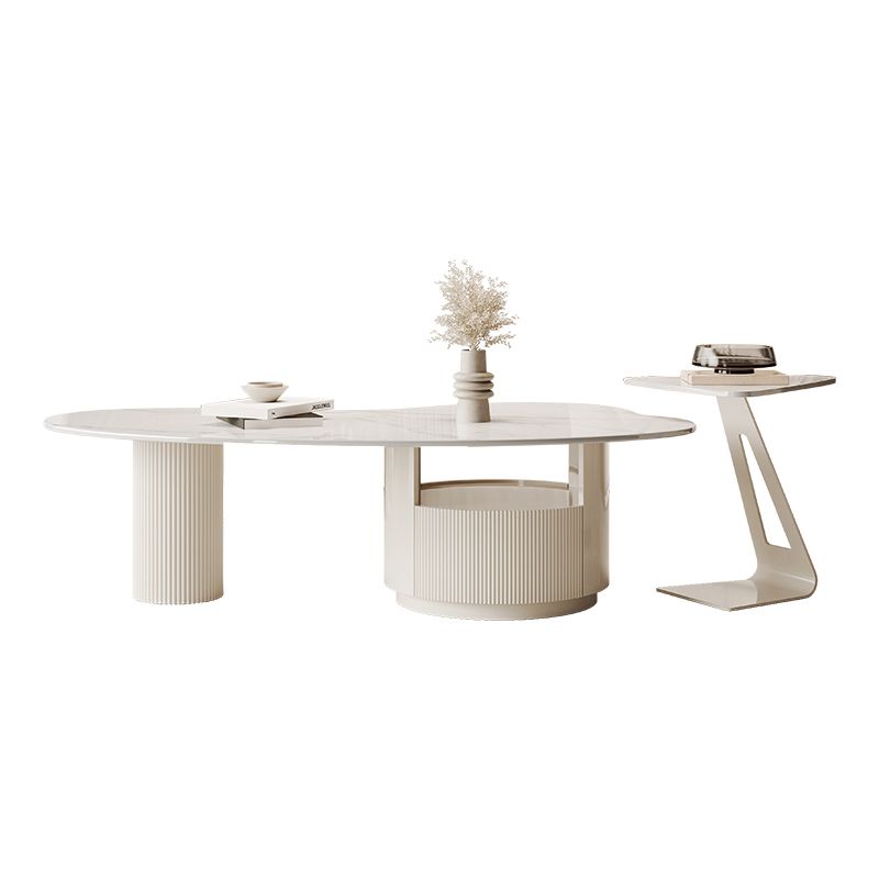 Abstract Cocktail Table Slate Top Coffee or End Table with Storage Drawers