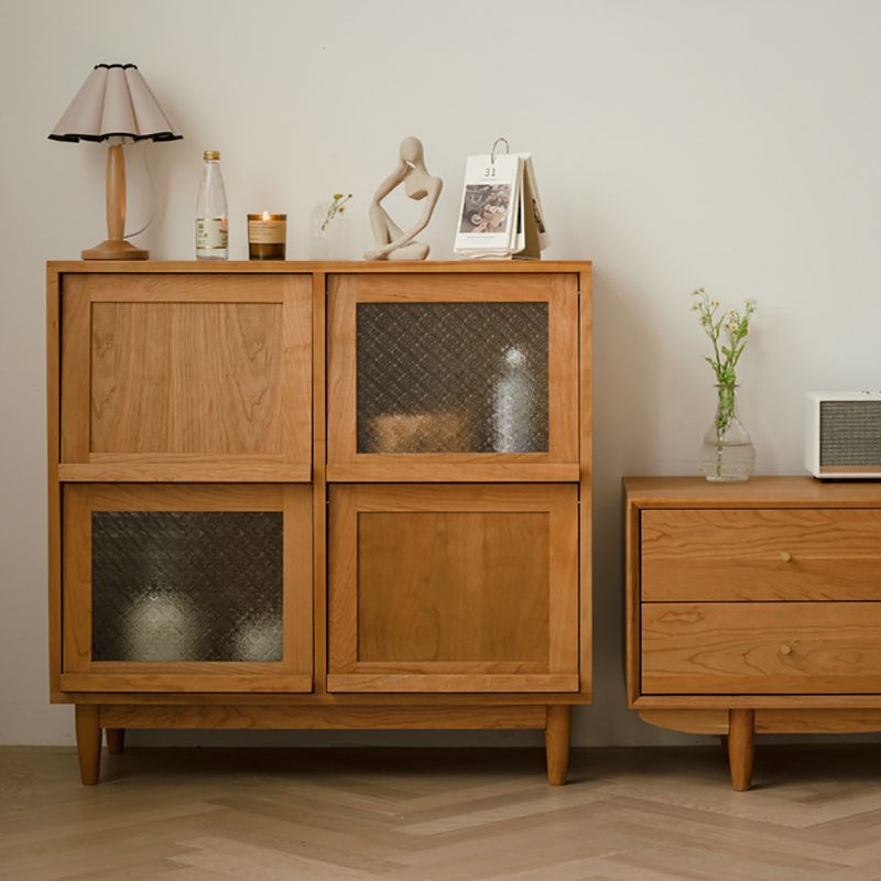 モダン＆コンテンポラリーキャビネットスクエアガラスパーンバープルストレートレッグアクセントキャビネット