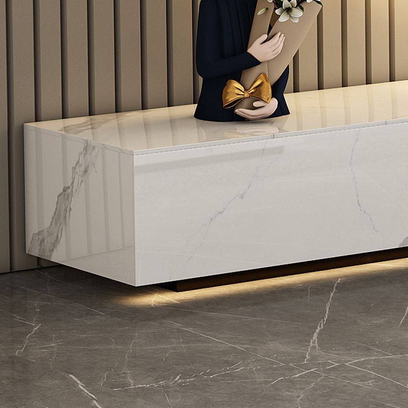 9.06 "H -TV -Ständer zeitgenössischer Stil weiße geschlossene Speicher -TV -Konsole mit Schubladen