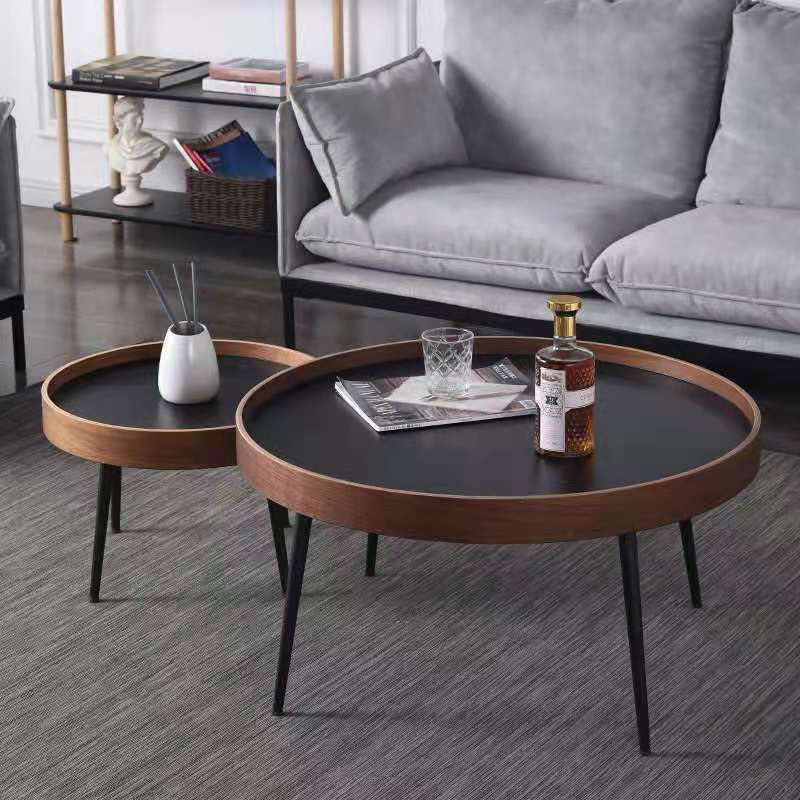 Round Brown/Black Wood Coffee Table 3 Legs Base 2 Nestling Cocktail Table Clearhalo 'Coffee & Accent Tables' 'Coffee Tables' 'coffee_tables' 'furn' 'furn_coffee_tables' 'Furniture' 'furniture_coffee_tables' 'Living Room Furniture' 1200x1200_69d06a82-0f22-4518-b2b4-80a6e2c73352