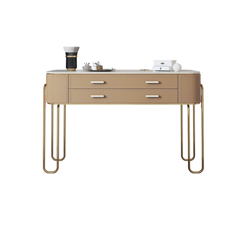 2 Storage Drawers Mirrored Vanity Set Genuine Leather Make-up Vanity