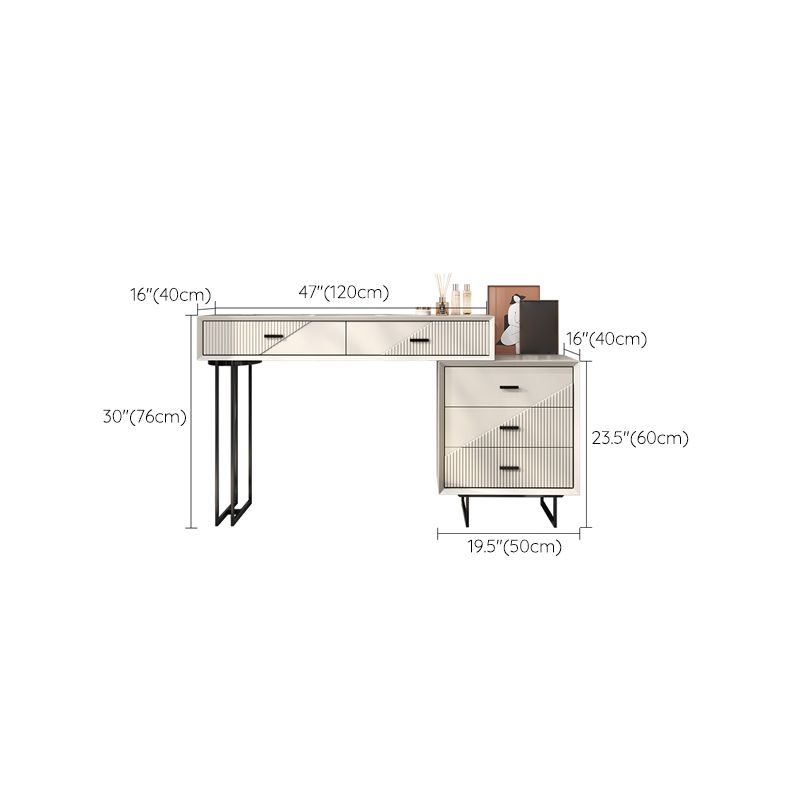 Scantina scandinava di vanità bianca in pietra a 5 cassetti da toeletta da toeletta