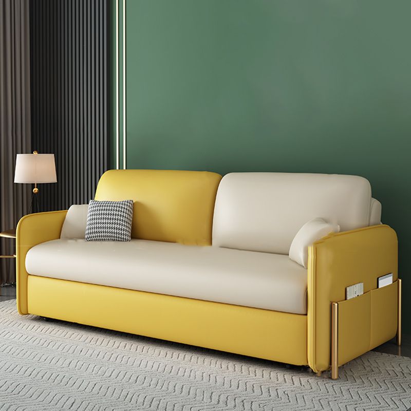 Pillow Back Futon Sleeper Sofa Faux Leather Sleeper Sofa with Storage Clearhalo 'furn' 'furn_futons' 'Furniture' 'Futons & Daybeds' 'Futons' 'Living Room Furniture' 1200x1200_69d57bc6-f91b-46ff-9025-eca18d3a0fd3