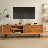 Console televisiva in legno in legno in solido stand scandinavo con 2 cassetti