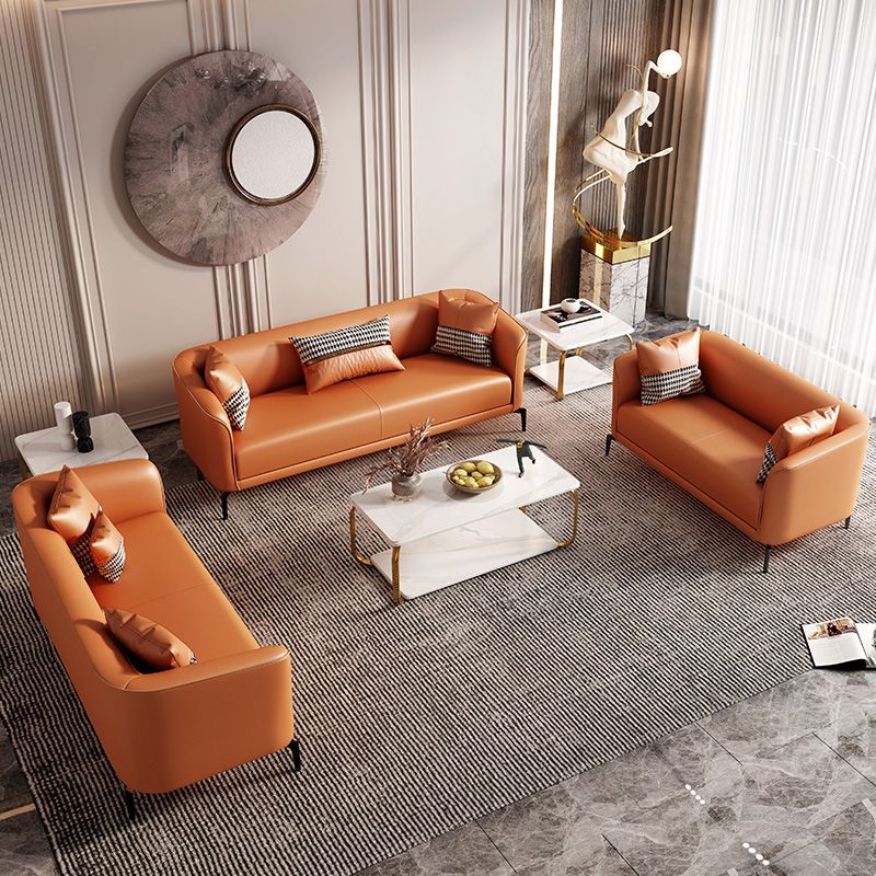 Modern Style Fabric Settee with Four Legs Apartment Sofa with Bolster Pillows Clearhalo 'furn' 'furn_sofas' 'Furniture' 'Living Room Furniture' 'Sofa' 'sofas' 1200x1200_69e9d150-fef8-4507-b6c9-64f9e5408bc1