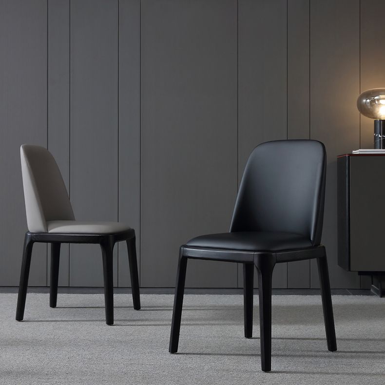 Scandinavian Style Faux Leather Side Chairs with Wooden Legs Solid Back Chair for Home Clearhalo ' kitchen&dining_furn' 'Dining Chairs' 'Dining Tables & Seating' 'dining_chair' 'furn' 'furn_dining_chair' 'Furniture' 'furniture_dining_chair' 'Kitchen & Dining Furniture' 'kitchen' 1200x1200_69ef334f-4291-467a-bb32-49c9523c973d