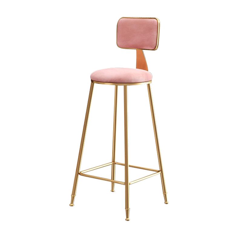 Glam Armless Backrest Counter Stool Iron Cafe Bar Stool with Velvet Cushion and Pedal Clearhalo 'Bar Furniture' 'Bar Stools' 'bar_stools' 'furn' 'furn_bar_stools' 'Furniture' 'furniture_bar_stools' 'Kitchen & Dining Furniture' 1200x1200_69f182b2-f958-4227-bea1-cff888038def