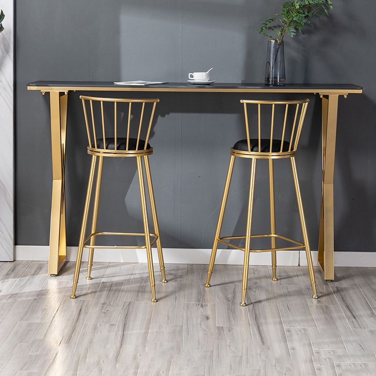 Tavolo da pub rettangolo glam in pietra sinterizzata tavolo da cocktail altezza con doppio piedistallo