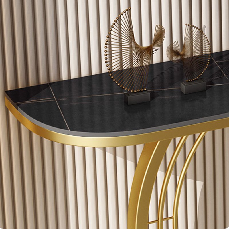 Tavolo console in ardesia glam mezza luna resistente al piedistallo di divano di divano in ferro.