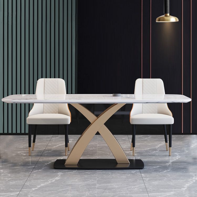 Modern Style Marble Table with White Rectangle Shape Table for Home Use Clearhalo 'Dining Room Sets' 'Dining Tables & Seating' 'dining_room_set' 'furn' 'furn_dining_room_set' 'Furniture' 'furniture_dining_room_set' 'Kitchen & Dining Furniture' 'kitchen&dining_furn' 'kitchen' 1200x1200_69f8eb28-2051-4760-8f43-e86e64e6053b