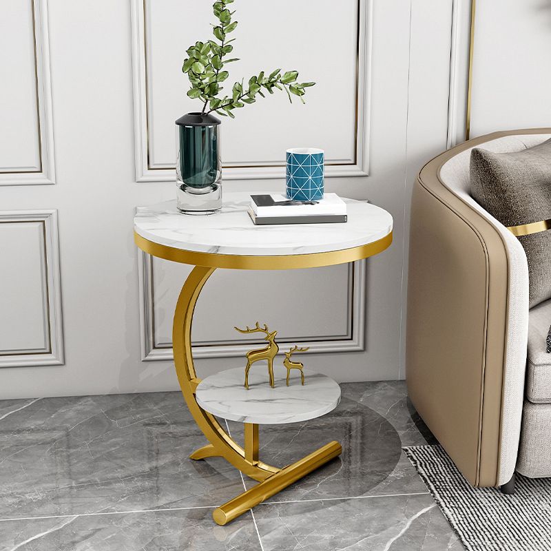 Glam Round Stone Side End Table Abstract Double Tier Sofa Side End Table Clearhalo 'Coffee & Accent Tables' 'End & Side Tables' 'end_side_tables' 'furn' 'furn_end_side_tables' 'Furniture' 'Living Room Furniture' 1200x1200_69f910af-0a34-4479-bee1-32360541fa92