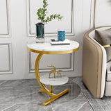 Glam Round Stone Side End Table Abstract Double Tier Sofa Side End Table Clearhalo 'Coffee & Accent Tables' 'End & Side Tables' 'end_side_tables' 'furn' 'furn_end_side_tables' 'Furniture' 'Living Room Furniture' 1200x1200_69f910af-0a34-4479-bee1-32360541fa92
