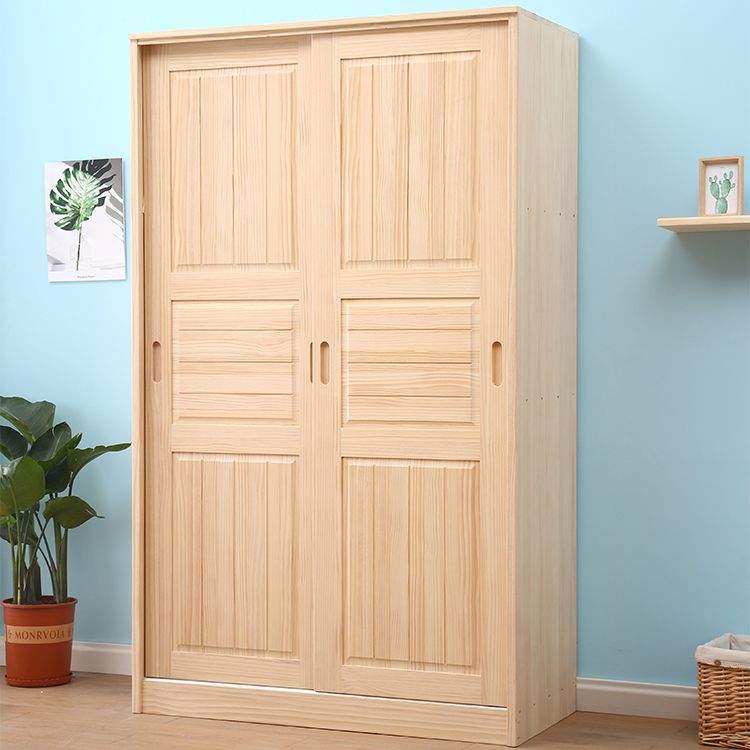 Modern Freestanding Wardrobe Pine Solid Wood Wardrobe with Drawer