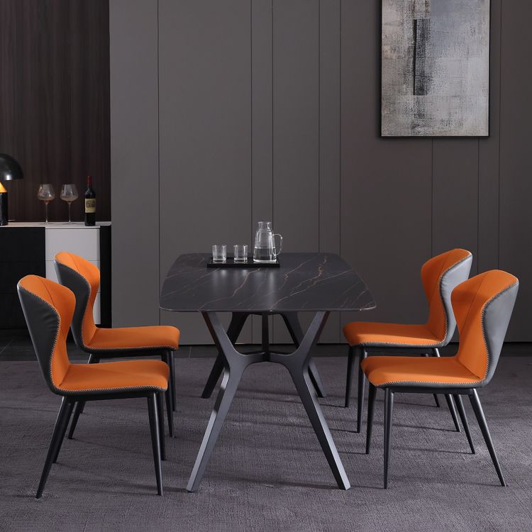 Contemporary Rectangle Dining Table Sintered Stone Dining Table with Black Trestle Base Clearhalo ' dining_table' 'Dining Tables & Seating' 'Dining Tables' 'furn' 'furn_dining_table' 'Furniture' 'furniture_dining_table' 'Kitchen & Dining Furniture' 'kitchen&dining_furn' 'kitchen' 'kitchen_dining_table' 1200x1200_69fd16f2-a63c-4653-b686-54e0e42c16ea