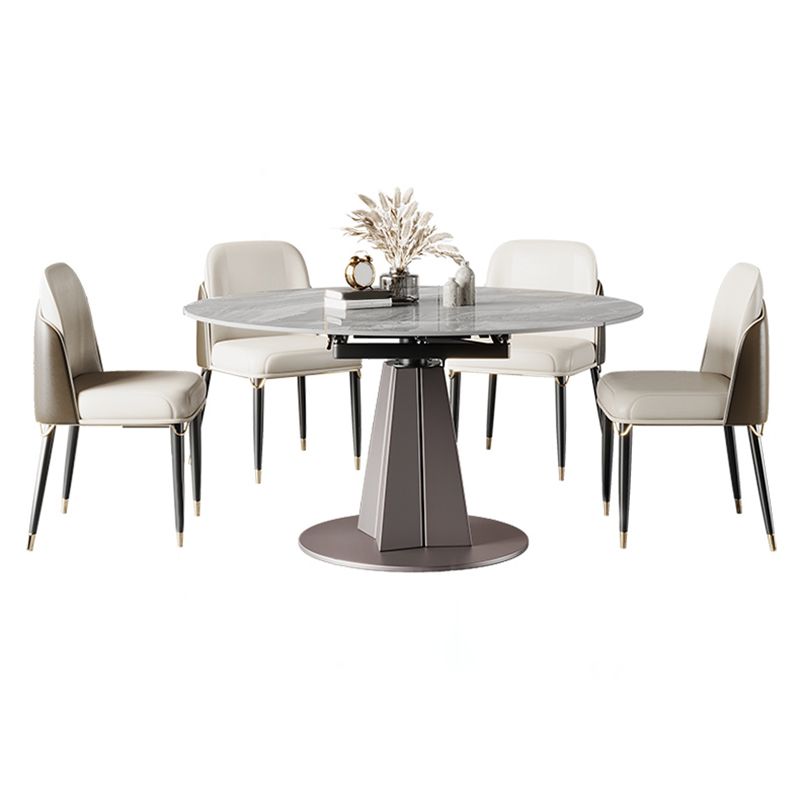 Metal and Slate Table Modern Minimalist Family Retractable Round Dining Table