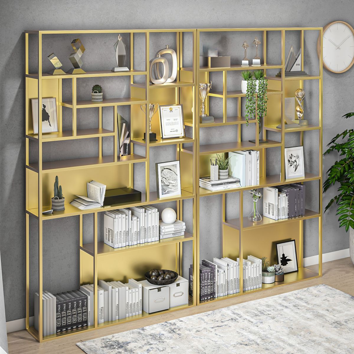 Gold and Black Floor Book Shelf Open Shelf Bookcase with Shelves Clearhalo 'Bookcases' 'furn' 'furn_bookcases' 'Furniture' 'Office Furniture' 1200x1200_6a01df30-7680-4126-a512-6adcfc7978c4