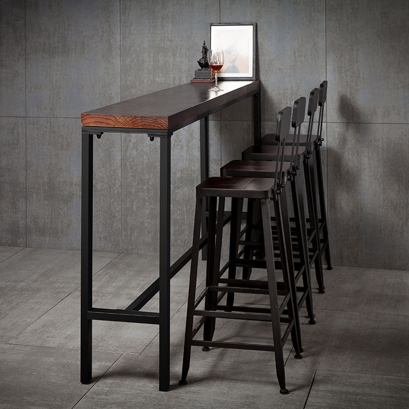 Solid Wood Bar Dining Table Industrial Bar Table with Trestle Base in Black Clearhalo 'Bar Furniture' 'Bar Tables' 'bar_tables' 'furn' 'furn_bar_tables' 'Furniture' 'furniture_bar_tables' 'Kitchen & Dining Furniture' 1200x1200_6a025a78-506a-4424-b05b-5af774e43bdd
