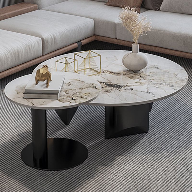 Contemporary Round Coffee or End Table Iron and Stone Coffee Table in Black and White Clearhalo 'Coffee & Accent Tables' 'Coffee Tables' 'coffee_tables' 'furn' 'furn_coffee_tables' 'Furniture' 'Living Room Furniture' 1200x1200_6a06573b-a270-42d4-8537-49b6abc08727