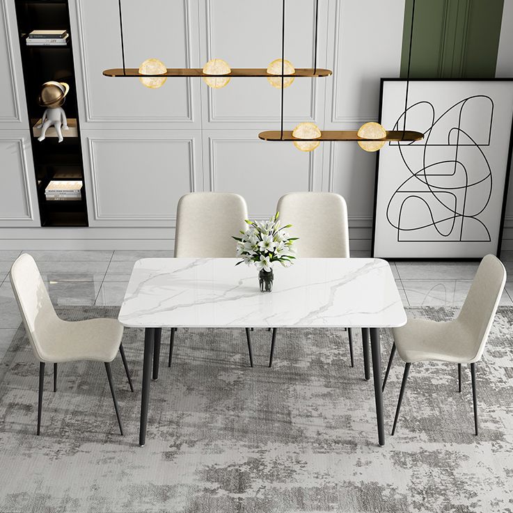 Simple Sintered Stone Kitchen Dining Table Rectangle White Dining Table with 4 Legs Base Clearhalo ' dining_table' 'Dining Tables & Seating' 'Dining Tables' 'Furniture' 'furniture_dining_table' 'Kitchen & Dining Furniture' 'kitchen&dining_furn' 'kitchen' 'kitchen_dining_table' 1200x1200_6a0a27c0-e1fe-40df-83d8-26dcdbe174f9